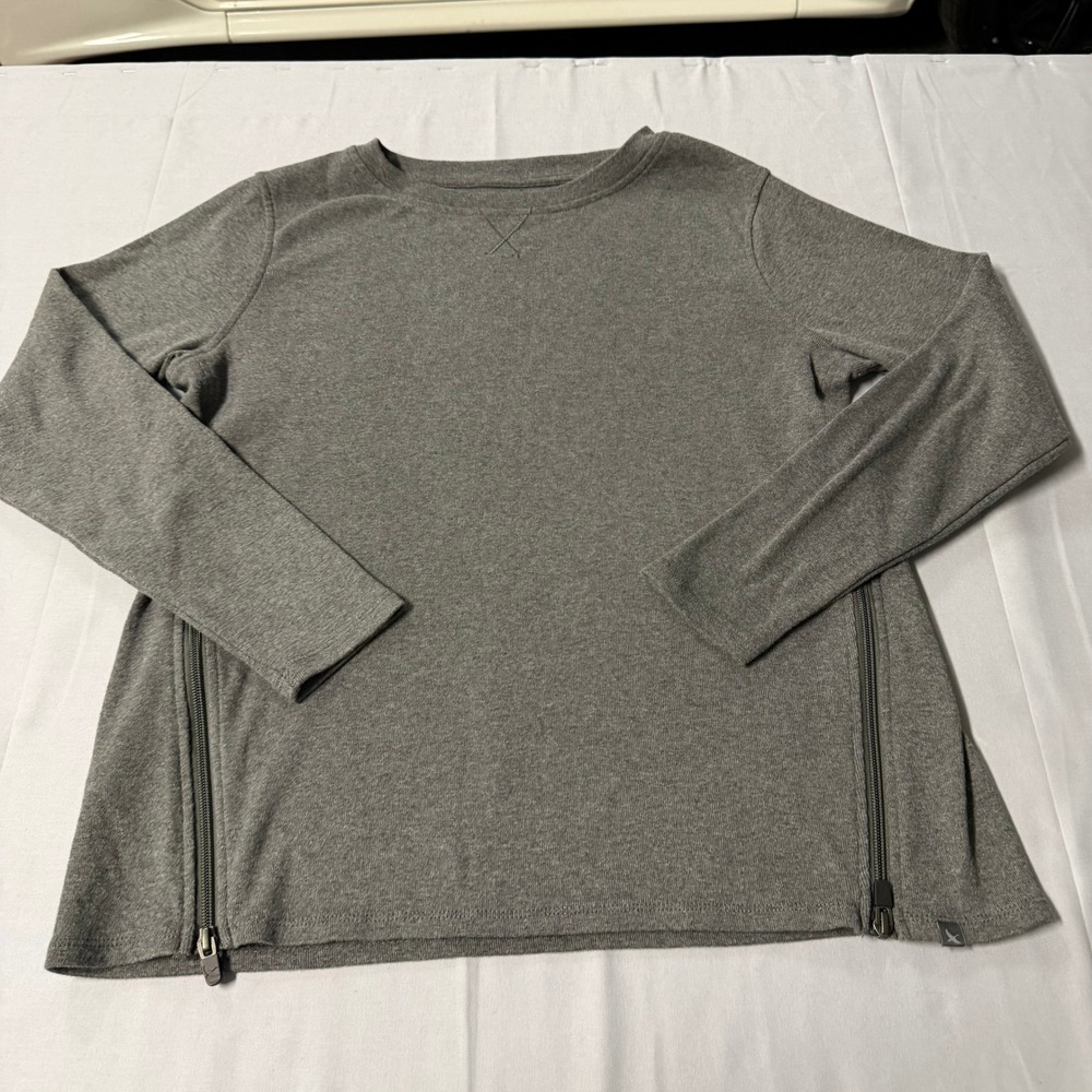 Eddie Bauer Womens Legend Wash Long Sleeve Crew Neck Side Zipper Top‎ Grey Large